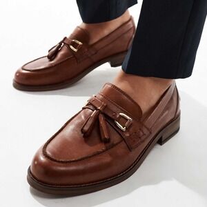 NIB ASOS DESIGN Men Tan Leather Tassel Slip On Loafers Dress Shoes Size 9